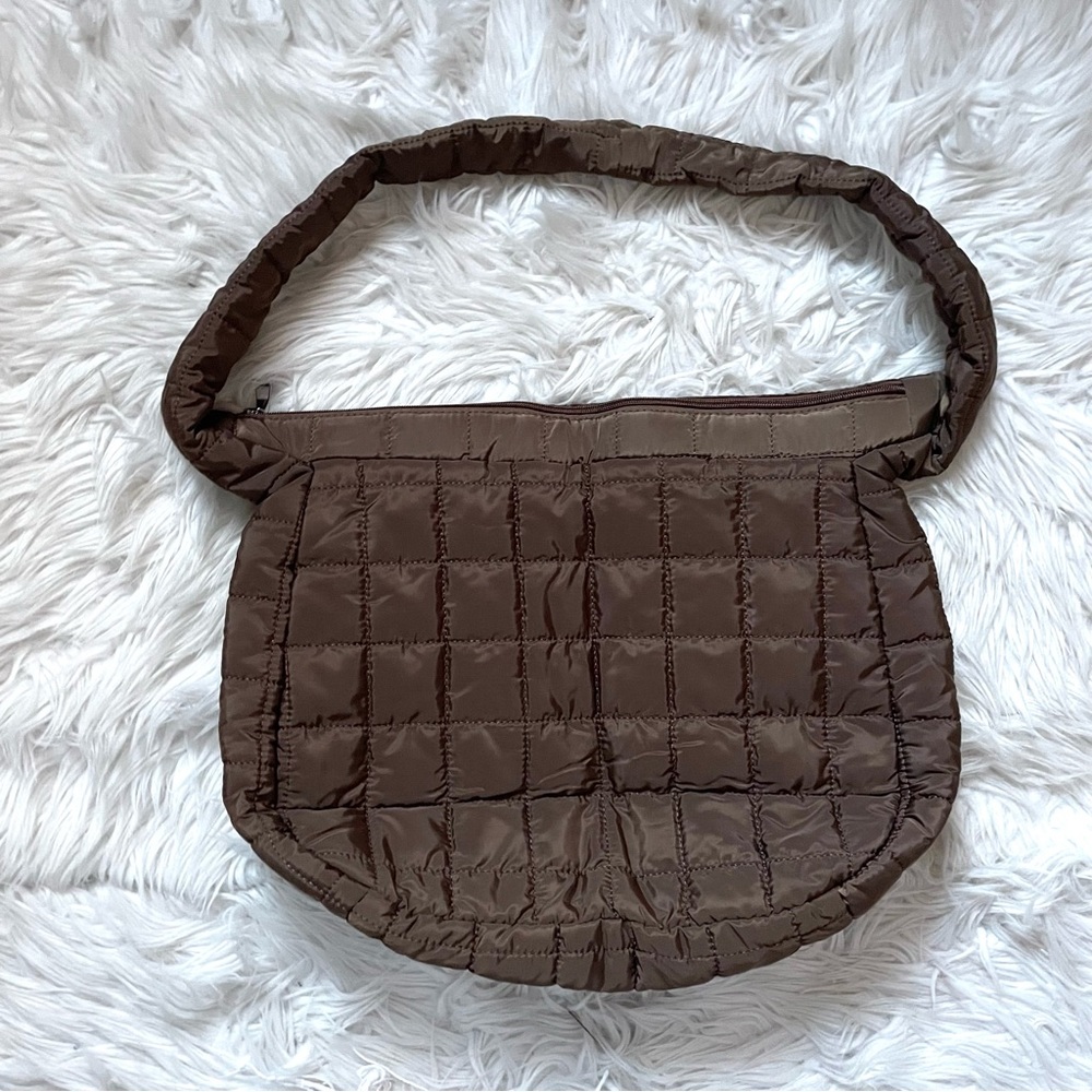 NWOT Quilted Puffer Zippered Dark Mocha Chocolate Brown Crossbody Purse